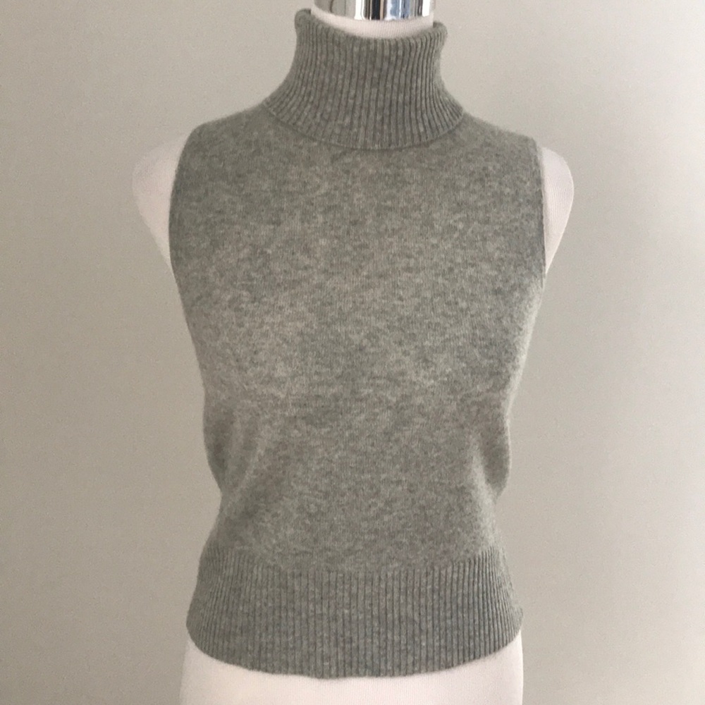 Ann Taylor Gray Cashmere Sleeveless Turtleneck SzS